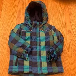 Toddler 2t puffer jacket plaid LIKE NEW green blue